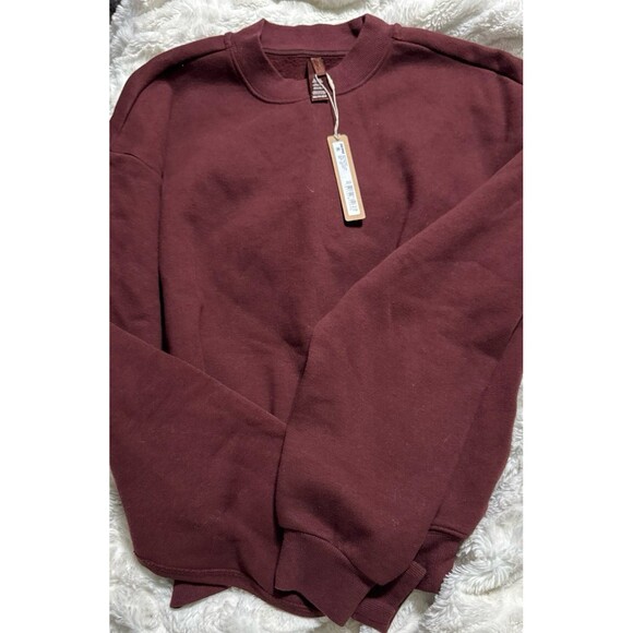 SKIMS Cotton Fleece Crew Oxblood NWT XXS - Picture 1 of 4
